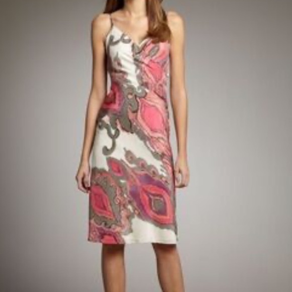 NWT Trina Turk Paisley Silk Cream and Pink Cocktail Dress Size 6 - Picture 1 of 6